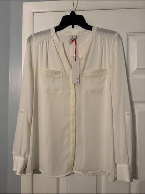 Elle Cream Lace-Trim Button Front Blouse